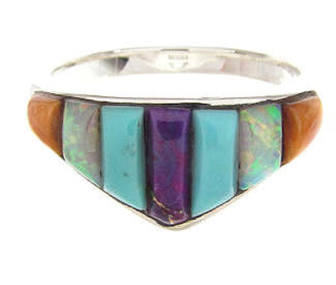 Silver Multicolor Southwestern Inlay Ring Size 8-3/4 XS57828